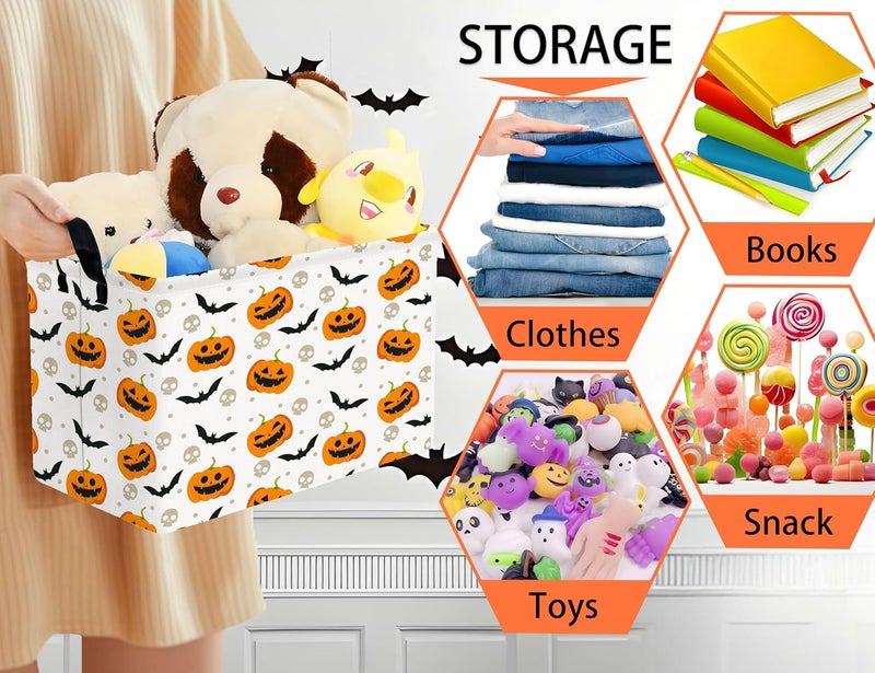 BOOHIT Large Halloween Themed Candy Gift Boo Basket for Kids Baby Personalized Adults Storage Bin Fall Decor(Bat Pumpkin) - Image 4